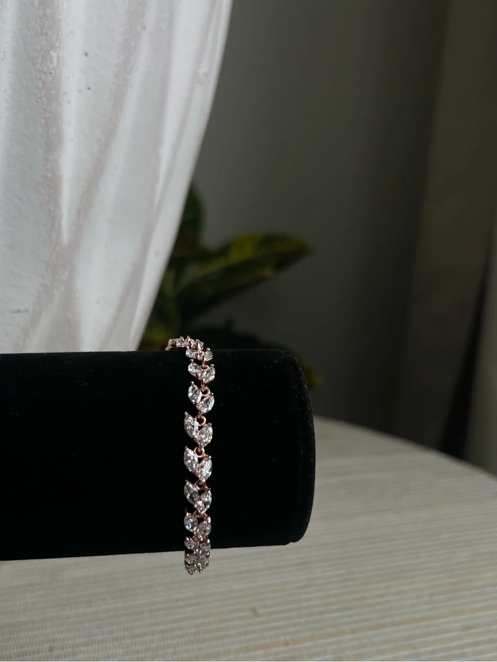 Crystal Leaf Link Bracelet - Rose Gold Tone